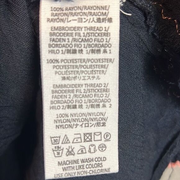 Free People Wind Willow Long Sleeve Peasant Style VNeck Mini Dress Navy Pink XS - Picture 6 of 14